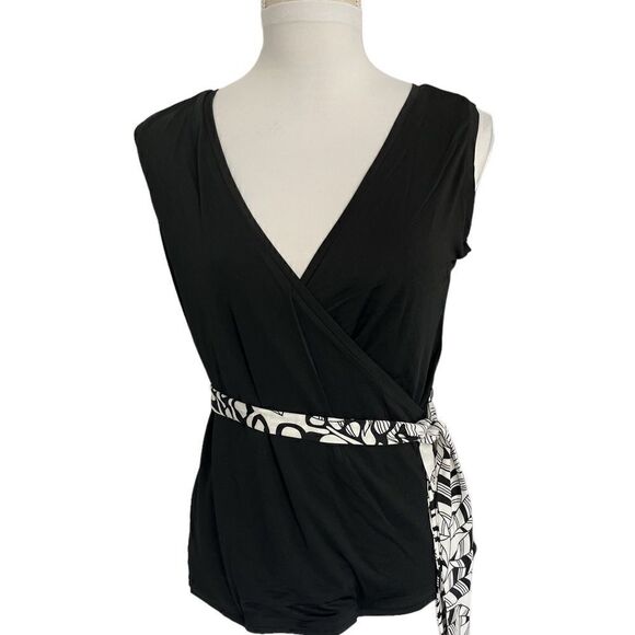 Ladies Multi -Style Reversible Faux Wrap w Belt by Serra Black / White Oeko Tex - Picture 2 of 10